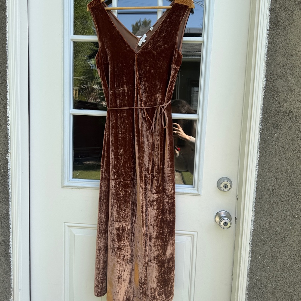 Vince Brown Velvet Maxi Dress with V-Neck